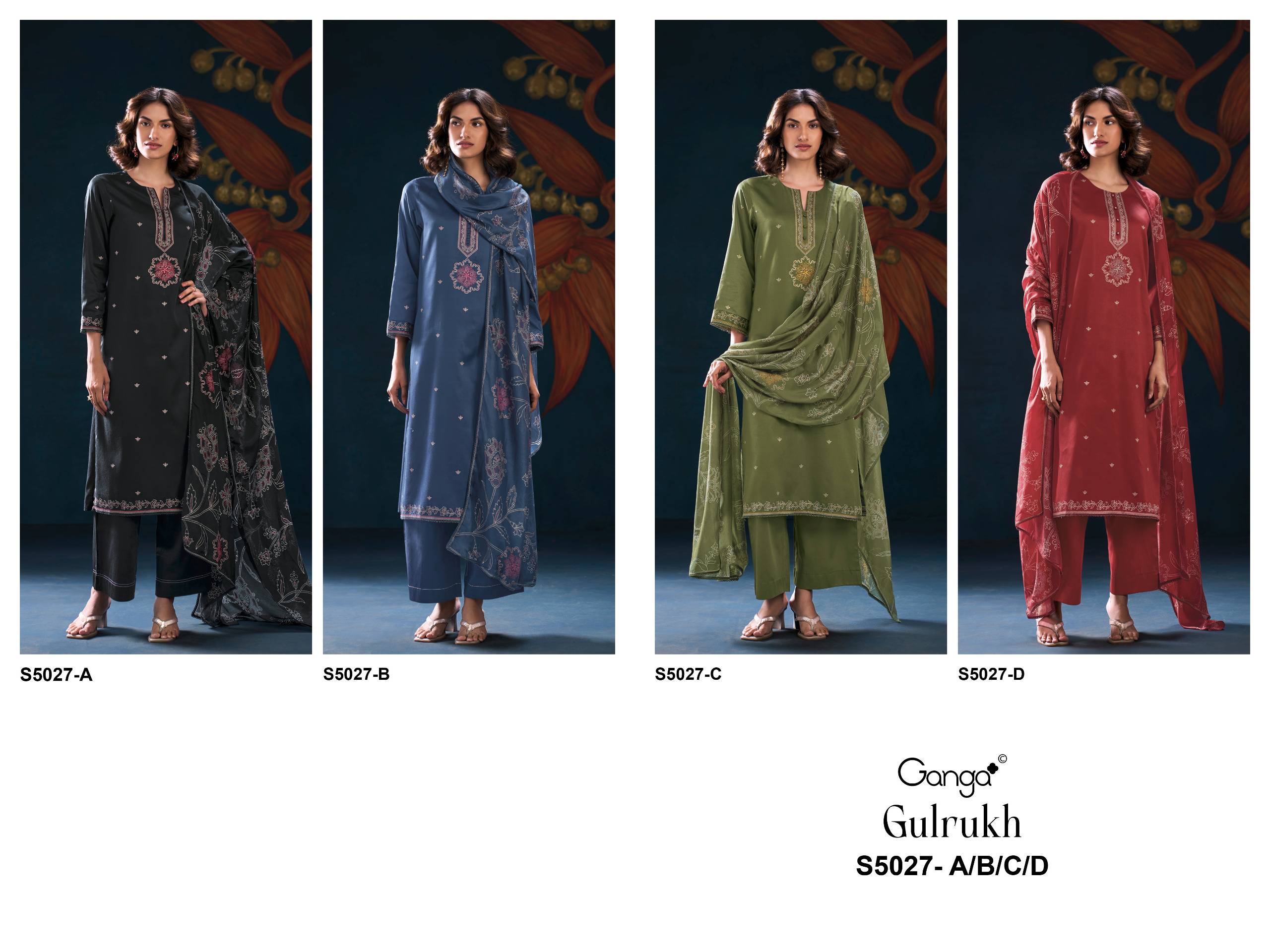 GULRUKH 5027 Series By GANGAFASHION Stylish Beautiful Colourful COTTON SATIN Dresses At Wholesale Price